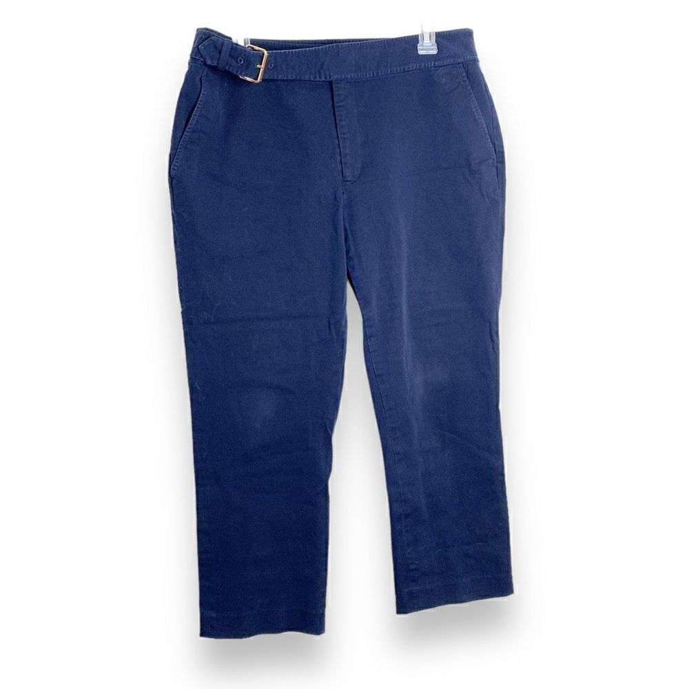 Ralph Lauren Women’s Navy Blue Chino Capri Pants Belted Gold Buckle Size 12